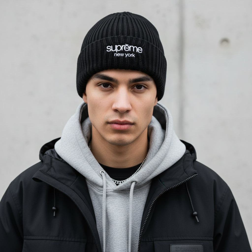 Supreme Chunky Rib Classic Logo Beanie Black