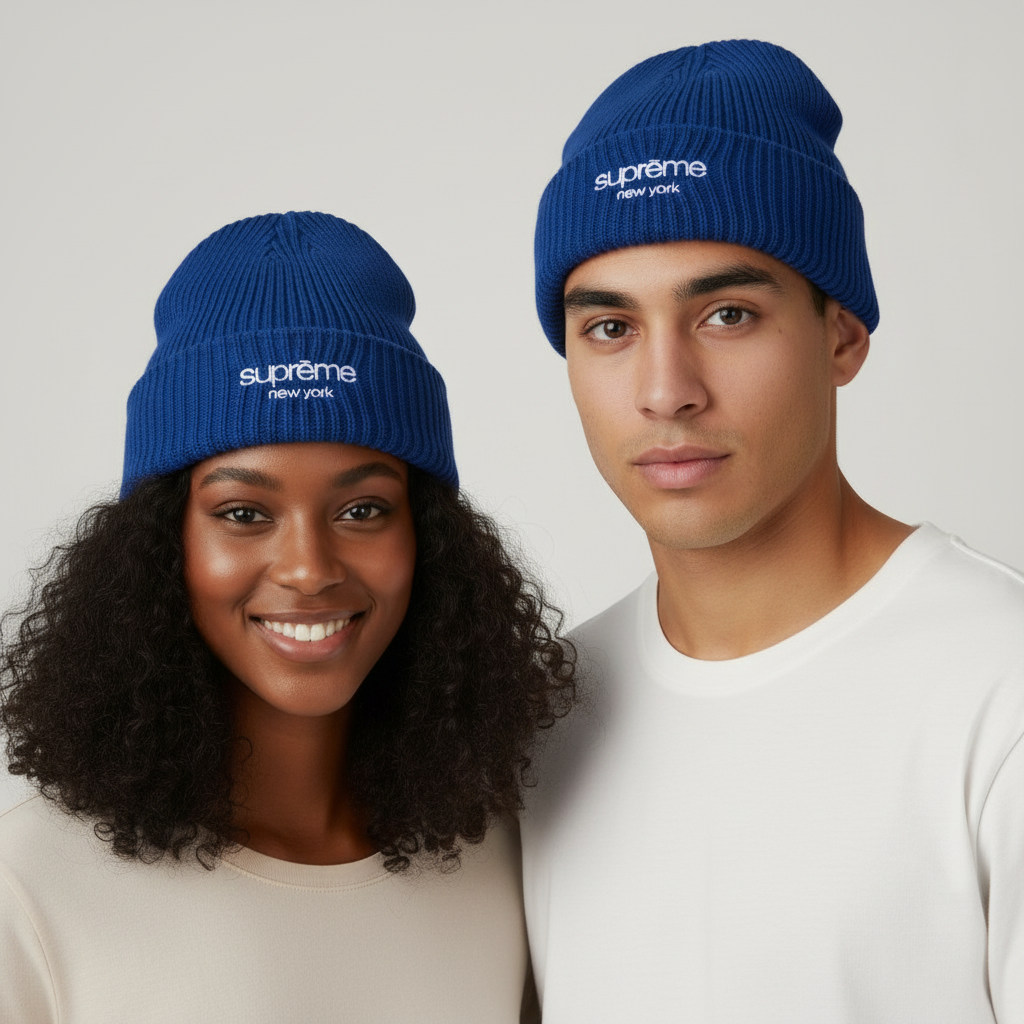 Supreme Chunky Rib Classic Logo Beanie Blue
